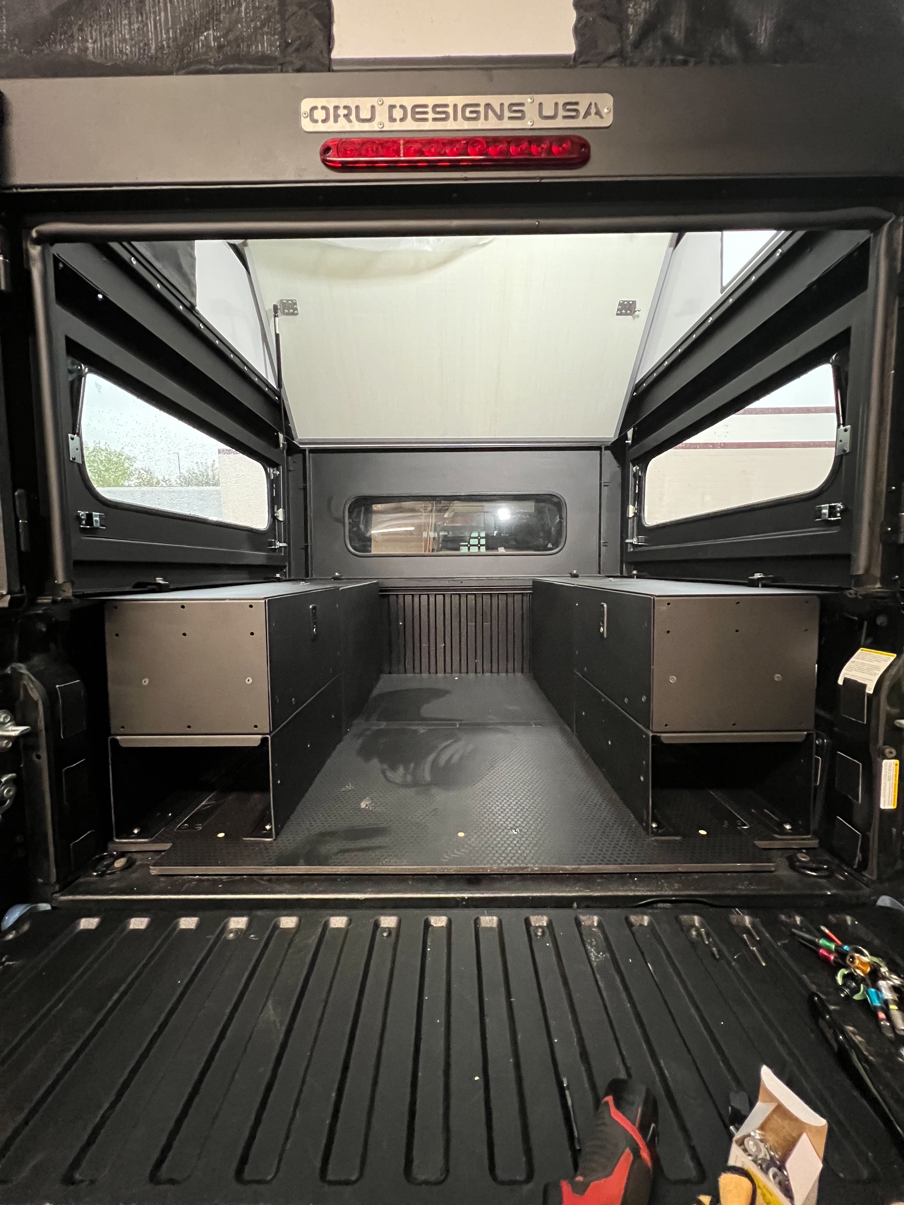 Truck bed outlet camper interior